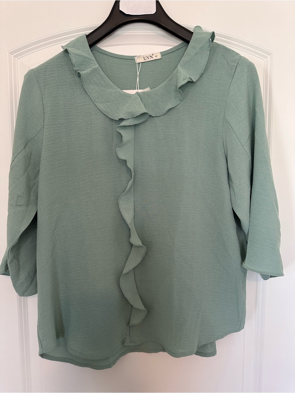 UVN Sage Green Ruffle-Front Women’s Blouse L